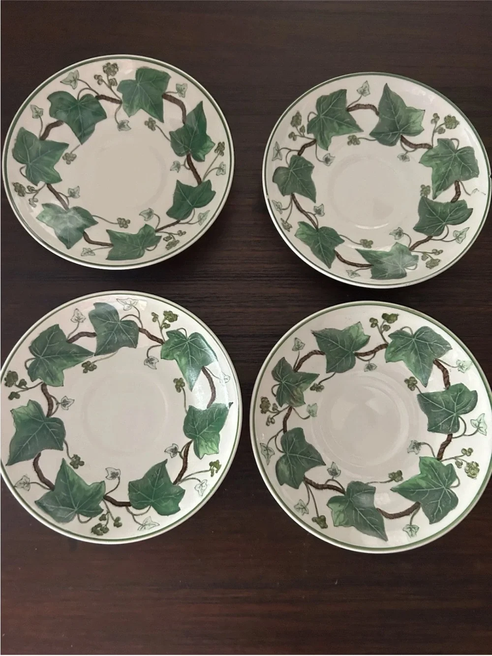 Wedgwood White Porcelain Plates with Green Ivy Vine Pattern - Set of 4